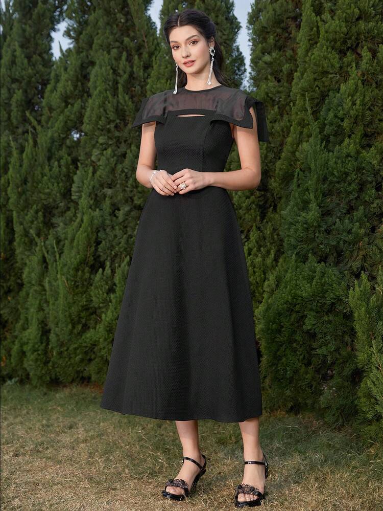 Women's Patchwork Collar Dress Long Evening Dresses