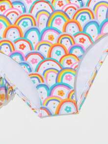 Young Girl Rainbow Print Bikini Set Summer Beach - Multicolor - View 5
