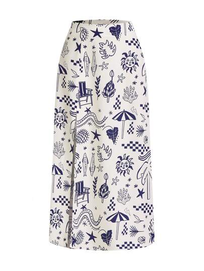 Laura Lessa designs e prints Falda elegante para mujer con abertura alta y estampado completo en estilo artístico bohemio boho, ideal para vacaciones, fiestas, primavera y verano, playa, festivales, looks de Ibiza, y uso occidental