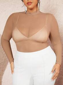 SHEIN BAE Blusa de manga larga con malla para mujer talla grande