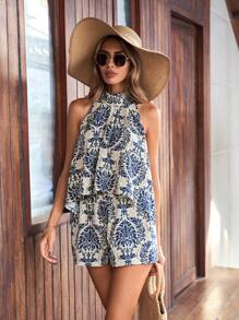 Breezaya Women's Full Print Sleeveless Halter Top And Short Set - Multicolor - View 3