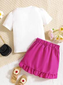 SHEIN Conjunto De 2 Piezas Veraniego Casual, Cómodo, Dulce Y Hermoso Para Niñas Jóvenes