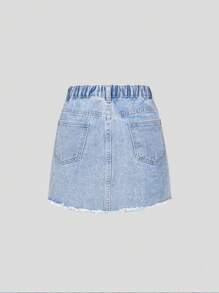 Teen Girls' Light Wash Ripped Denim Skirt With Rhinestone Embellishments - Light Wash - View 2