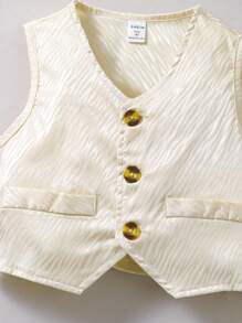 SHEIN Young Boy's Short Sleeve Shirt, Single-Breasted Vest And Pants Set For Gentleman Style - Apricot - View 8