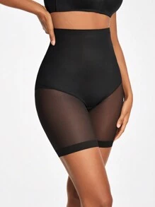 SHAPORA Women's High Waist Tummy Control Shapewear Shorts With Sheer Mesh Panel - Black - View 4