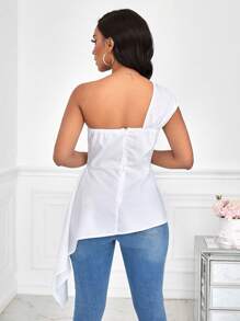 SHEIN Clasi Women's  Asymmetrical Collar Sleeveless Asymmetrical  White Blouse - White - View 2