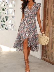 SHEIN LUNE Women's Asymmetrical Random Printed Dress - Multicolor - View 4