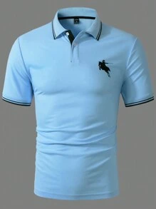 Manfinity Homme Men's Short Sleeve Polo Shirt With Color Blocking Design - Baby Blue - View 3