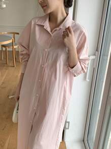 DAZY 女士純色中長款襯衫連衣裙 - 淺粉色 - 查看 3