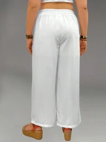 Calvaya Plus Drawstring Waist Wide Leg Pants Fall Cloth For Women - White - View 2