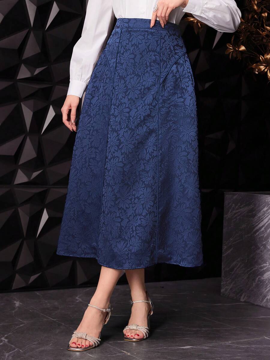 Modelyn Women's A-Line Jacquard Skirt - Blue - View 1