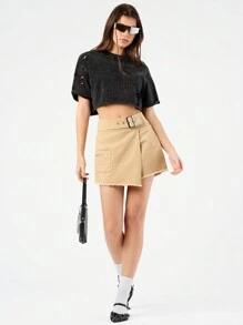 Forever 21 Fusta cu pantaloni metalizat pentru dama - Kaki - Vizualizare 4