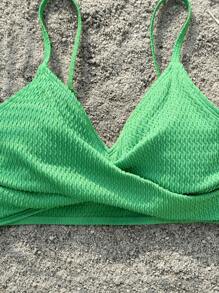 SHEIN Teen Girl Knitted Jacquard Bikini Set, Solid Color Casual Two-Piece Set, Vocation Bikini Set Summer Beach
