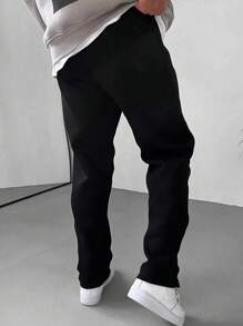 Manfinity LEGND Men's Drawstring Waist Cross Print Sweatpants Street Wear Drawstring Sweatpants, For Husband, Boyfriend Gifts, For Rave - Black - View 2