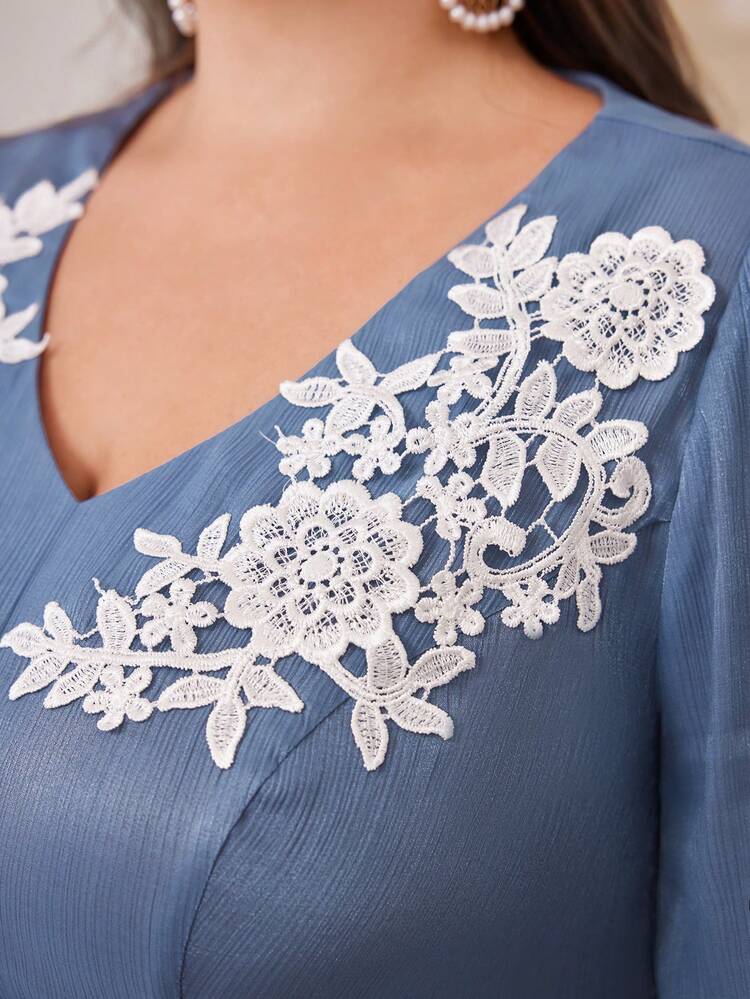 Plus Size V-Neck Bell Sleeve Dress Long Evening Dresses
