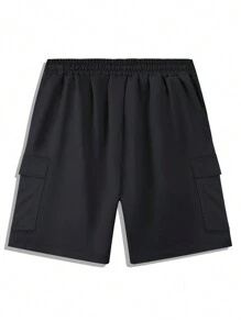 Men's Summer New Fashionable Letter Print Drawstring Waist Sports Cargo Shorts With Details,Bermuda Shorts