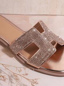 SHUZIA Của phụ nữ Đúng mốt Dép phẳng Với Pha lê Đồ trang trí - Hoa hồng vàng - Xem 6