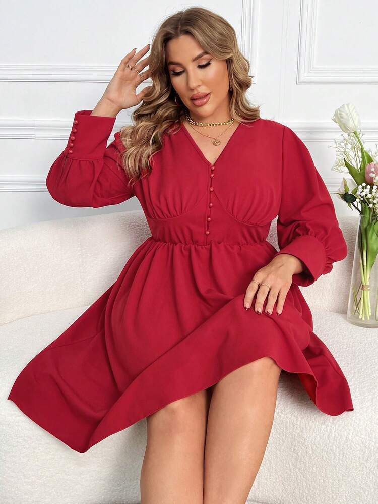 Plus Size Solid Color Romantic Dress