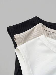 SHEIN Essnce 女式褶皺側邊肋紋坦克上衣 - 彩色 - 查看 5