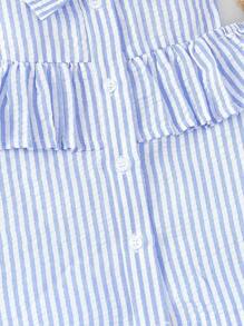 Baby Girl Striped Off-Shoulder Top With Ruffle Trim And Single-Breasted Design - Blue - View 5