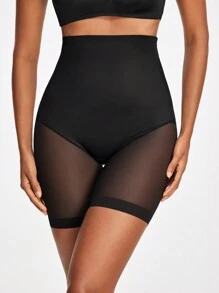 SHAPORA Women's High Waist Tummy Control Shapewear Shorts With Sheer Mesh Panel - Black - View 6