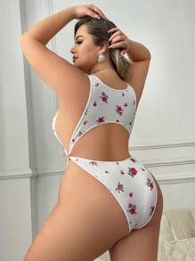 Classic Sexy Plus Size Women's Sexy Floral Print Bodysuit (1pc) For Weddings Season