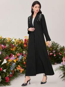 Al Najma 串珠装饰披肩领长袍夹克，穆斯林时尚长袍，适合休闲/节日/聚会/旅行 - 黑色 - 查看 7