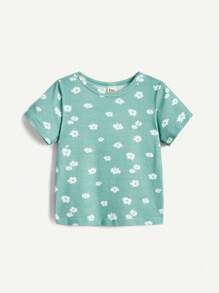 Cozy Pixies Baby Girl 3pcs Floral Pattern Short Sleeve Top Set With Round Collar - Blue - View 5