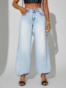 SHEIN BAE Pantalones Vaqueros Casuales Con Cremallera Y Puños Ajustados Para Mujeres