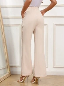 SHEIN Clasi Pantalones Para Mujeres Con Pierna Ancha, Abotonado Doble Con Abertura En El Dobladillo