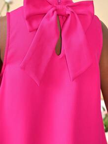 SHEIN 小姐姐的甜美又酷炫風格的純色立領無袖禮服,配以退色邊緣,日常穿著 - 玫紅色 - 查看 5