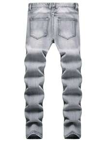 男款淺灰色破壞風格修身牛仔褲 - 淺灰色 - 查看 2