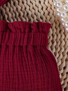 SHEIN Conjunto De Camiseta Y Pantalones Cortos Con Volantes Y Dobladillo Fruncido Para Bebé Niña Recién Nacida - Burdeos - Ver 5