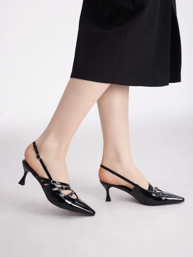 Chaussures À Talons Hauts Classiques Et Rétro Pour Femmes Avec Talon Aiguille, Bout Pointu Et Sangle À Boucle