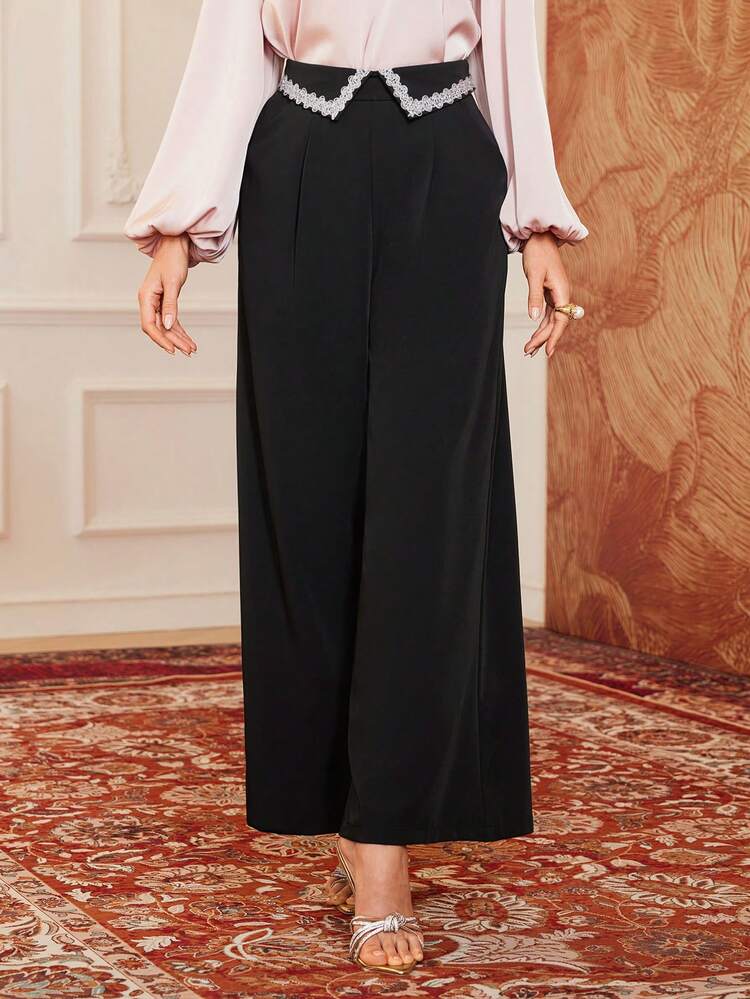 Women's Loose-Fit Pants With Fold-Over Waist Design