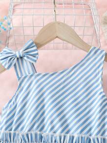 SHEIN Asymmetrisches Schulterkleid mit Streifen für Kleine Mädchen