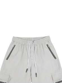 Manfinity Homme Men's Drawstring Waist Zipper Cargo Pants With Pockets - Light Grey - View 5