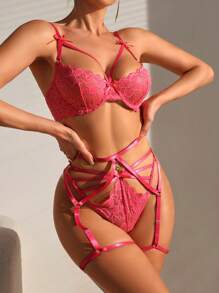 SHEIN Conjunto De Lencería Sexy Con Encaje Calado Para Mujer