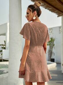 Breezaya Chấm bi Bọc Dây thắt lưng Đầm - Bụi hồng - Xem 2