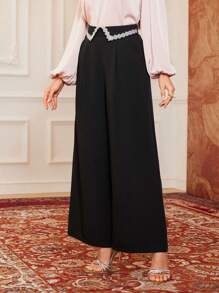 Modelyn Women's Loose-Fit Pants With Fold-Over Waist Design - Black - View 5