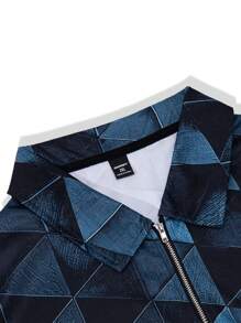 Manfinity Mode Men's Plus Size Long Sleeve Polo Shirt With Geometric Print - Dusty Blue - View 3