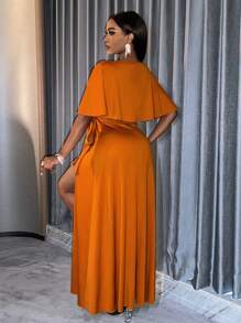 SHEIN Slayr Adult Bridesmaid High Slit Dress With Ruffle Trim