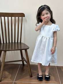 SHEIN 少女方領短泡袖裙