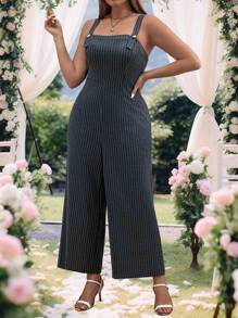 Celure Plus Size Women'S Striped Overalls - Dark Grey - View 5