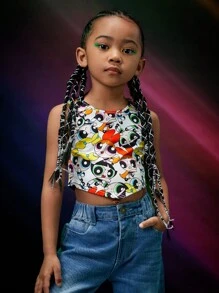 THE POWERPUFF GIRLS X SHEIN Young Girl Allover Cartoon Print Tank Top