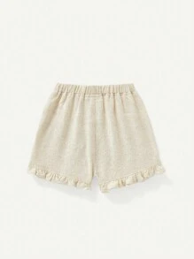 Cozy Pixies Baby Girl Ruffle Hem Solid Color Elastic Waistband Casual Shorts 2pcs/Set - Multicolor - View 5