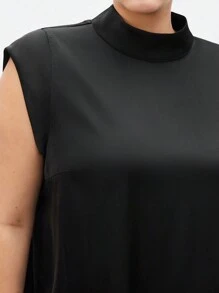 BizChic Plus Size Áo cổ đứng màu trơn, không tay, đa năng - màu đen - Xem 8