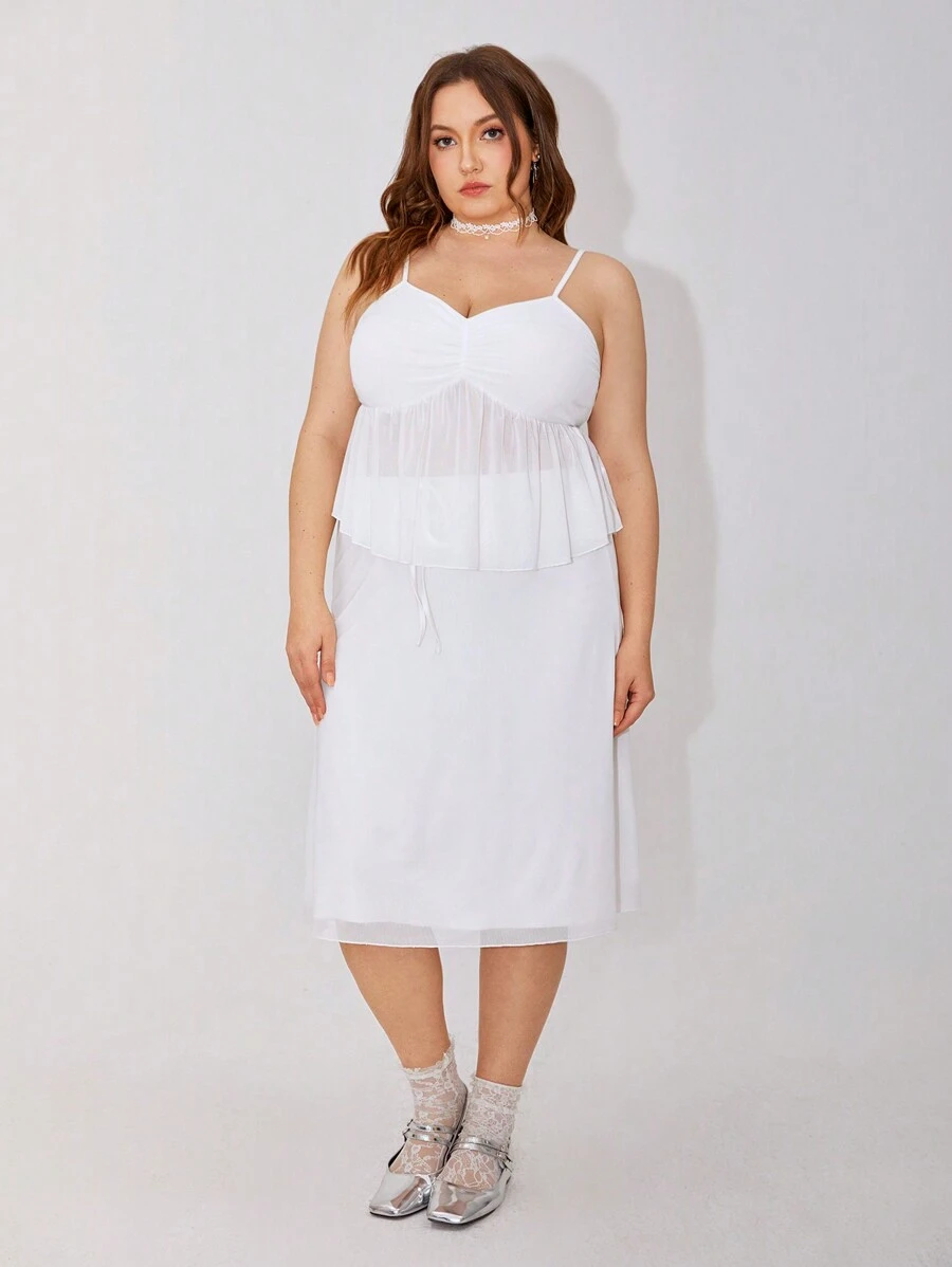 SHEIN Qutie Plus Size White Summer Two Pieces Outfits - White - View 1