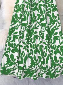 EARO Women's Vacation Plant Print Elastic Waist Midi Skirt - Green - View 3