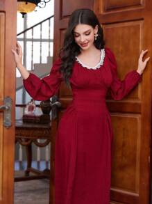 Modelyn Váy cổ tròn thanh lịch tuyệt đẹp màu đỏ tía dành cho nữ - Màu Đỏ Sâu - Xem 1